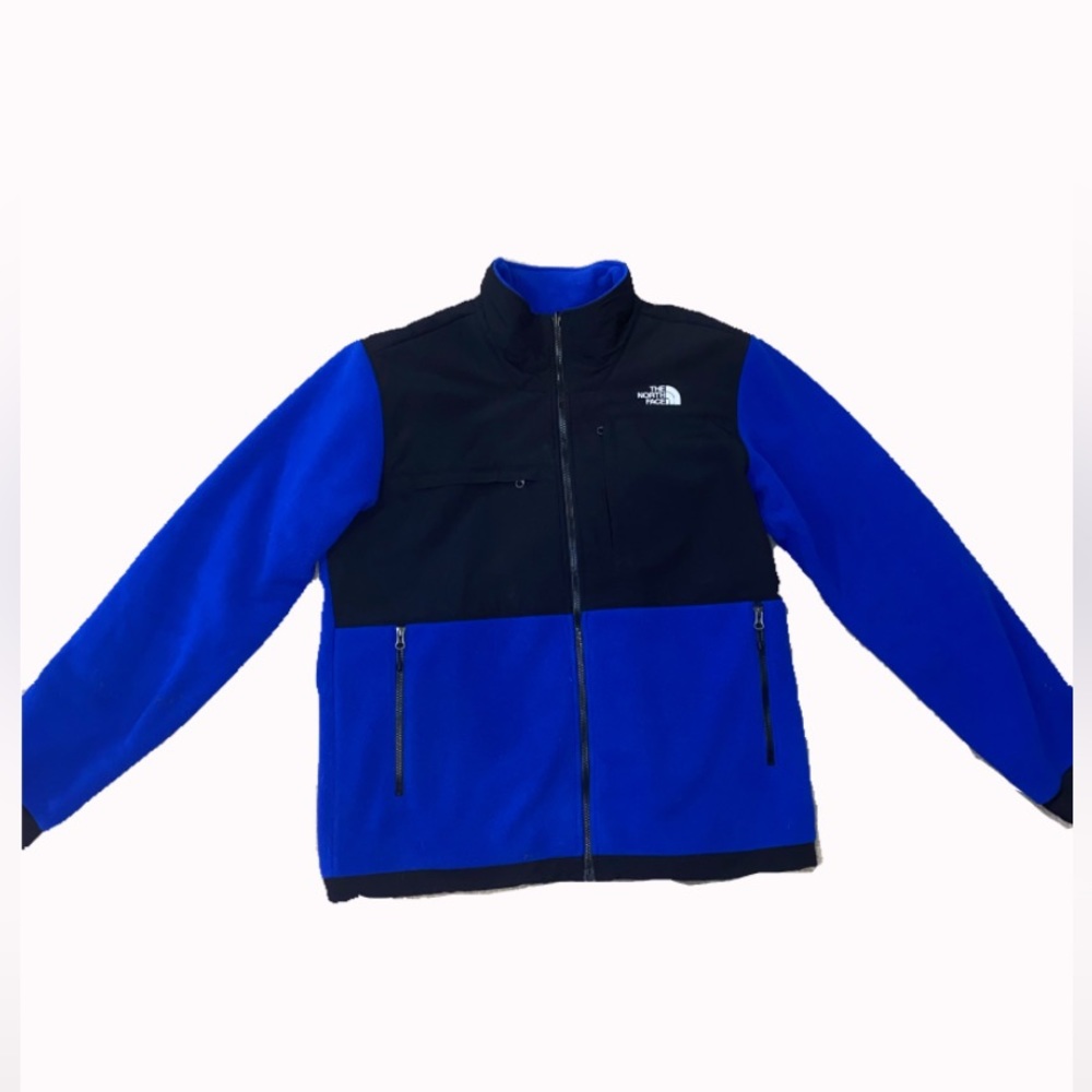 NORTH FACE ZIP UP FLEECE JACKET, men’s large, blue and black coloring